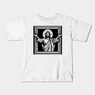 Jesus  Woodcut Art Kids T-Shirt